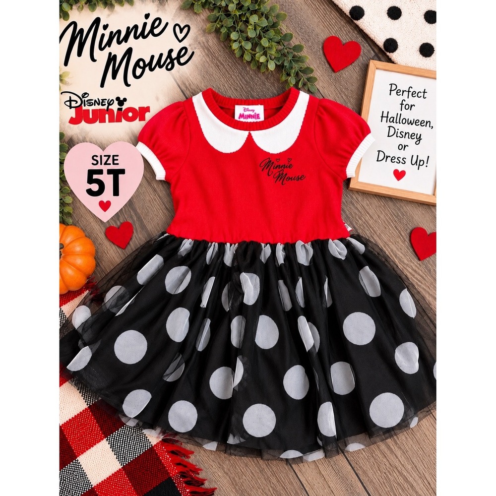 Disney Minnie Mouse Dress Red Polka Dot Skirt Tulle Halloween Costume Girls 5T